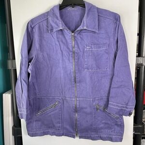Vtg Womens L Purple Chore Jacket Workwear Zip Utility French Style *Size Details